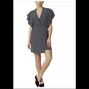 Avec Les Filles Polka dot ruffle sleeves mini dress in navy Women's size L NEW